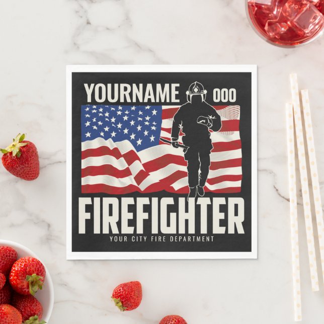 Personalized Firefighter Rescue USA Flag Patriotic Napkin (Insitu)