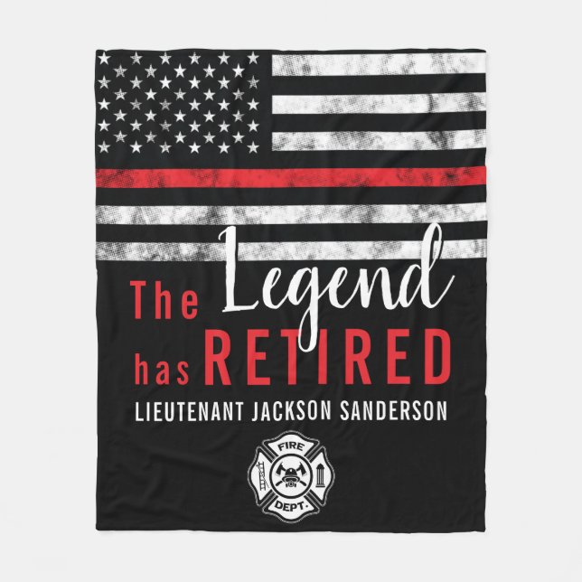 Personalized Firefighter Retirement Thin Red Line Fleece Blanket (Front)