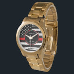 Personalized Firefighter Retirement Thin Red Line Watch<br><div class="desc">Celebrate and show your appreciation to an outstanding Firefighter with this Thin Red Line Firefighter Retirement Watch - American flag design in Police Flag colours , distressed design . Perfect for service awards and Firefighter Retirement gifts, fireman anniversary from the fire department . Personalize with firefighter name, years of service...</div>