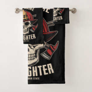 Personalized Firefighter Skull Fireman Fire Dept Bath Towel Set