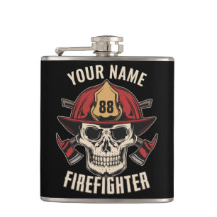 Personalized Firefighter Skull Fireman Fire Dept Hip Flask