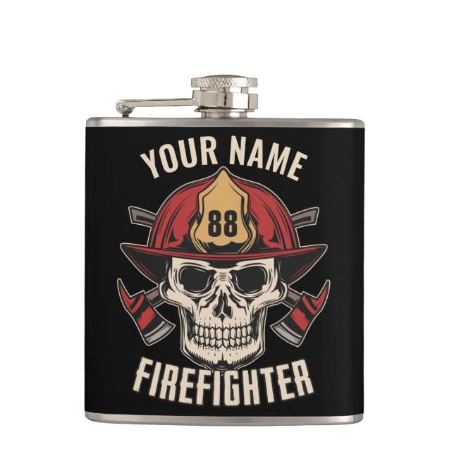 Personalized Firefighter Skull Fireman Fire Dept  Hip Flask (Front)