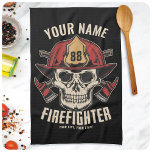 Personalized Firefighter Skull Fireman Fire Dept  Kitchen Towel<br><div class="desc">Personalized Firefighter Skull Fireman Fire Department design - Skeleton with Red Helmet and Dual Axes. Customize with your Name,  Station/Dept Number and location.</div>