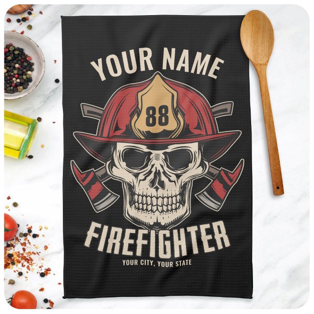 Personalized Firefighter Skull Fireman Fire Dept  Kitchen Towel (Creator Uploaded)