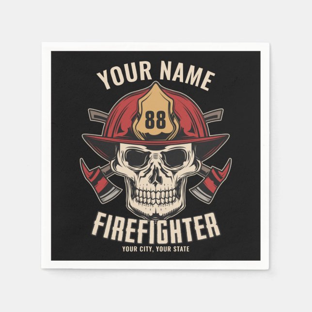 Personalized Firefighter Skull Fireman Fire Dept Napkin (Front)