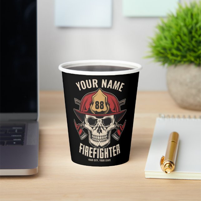 Personalized Firefighter Skull Fireman Fire Dept Paper Cups (Insitu)
