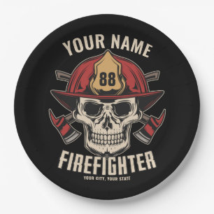 Personalized Firefighter Skull Fireman Fire Dept  Paper Plate