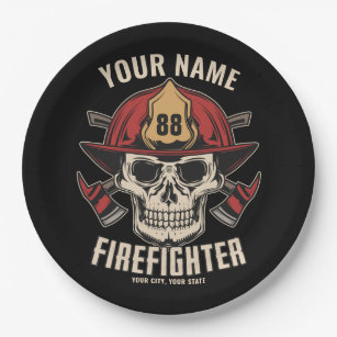 Personalized Firefighter Skull Fireman Fire Dept  Paper Plate