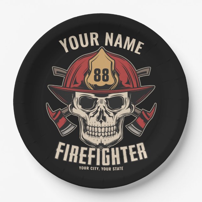 Personalized Firefighter Skull Fireman Fire Dept  Paper Plate (Front)