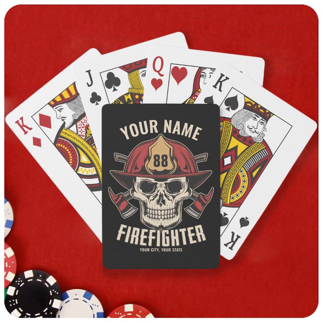 Personalized Firefighter Skull Fireman Fire Dept  Playing Cards (Creator Uploaded)