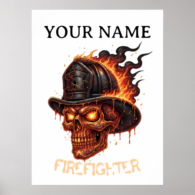 Personalized Firefighter Skull Fireman Fire Dept Poster (Front)