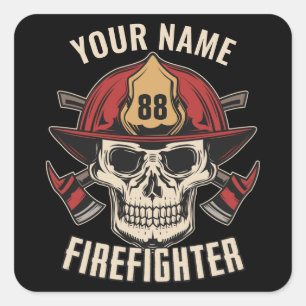 Personalized Firefighter Skull Fireman Fire Dept  Square Sticker