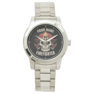 Personalized Firefighter Skull Fireman Fire Dept Watch