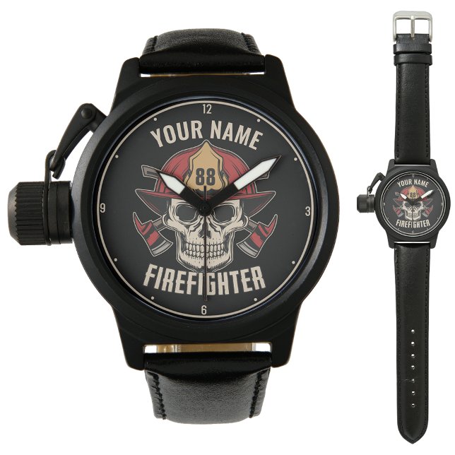 Personalized Firefighter Skull Fireman Fire Dept Watch (Creator Uploaded)
