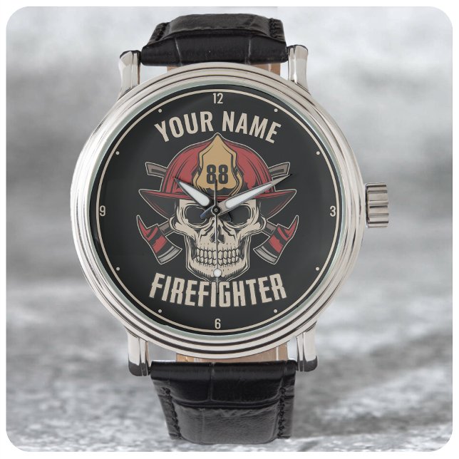 Personalized Firefighter Skull Fireman Fire Dept Watch (Creator Uploaded)