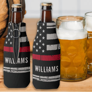 Personalized Firefighter Thin Red Line Bottle Cooler