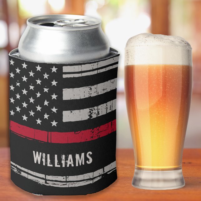 Personalized Firefighter Thin Red Line Can Cooler (Creator Uploaded)