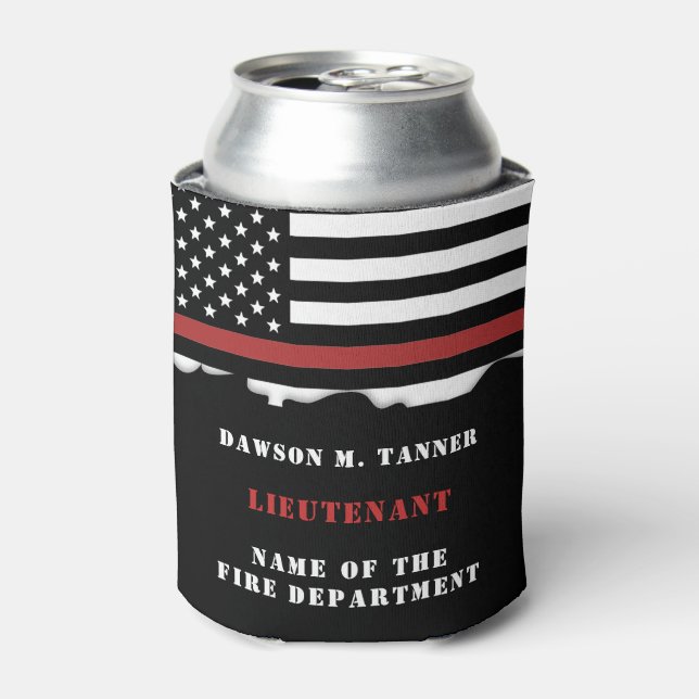 Personalized Firefighter Thin Red Line Fire Rescue Can Cooler (Can Front)