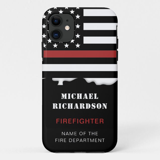 Personalized Firefighter Thin Red Line Fire Rescue Case-Mate iPhone Case (Back)