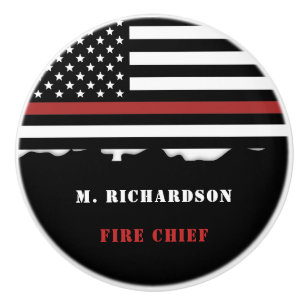 Personalized Firefighter Thin Red Line Fire Rescue Ceramic Knob