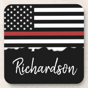 Personalized Firefighter Thin Red Line Fire Rescue Coaster