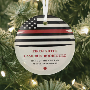 Personalized Firefighter Thin Red Line Fire Rescue Glass Ornament