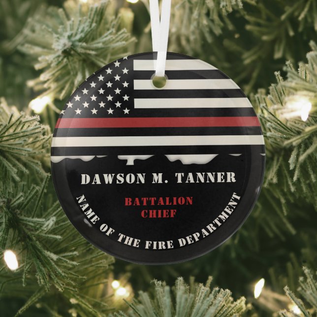 Personalized Firefighter Thin Red Line Fire Rescue Glass Ornament (Insitu)