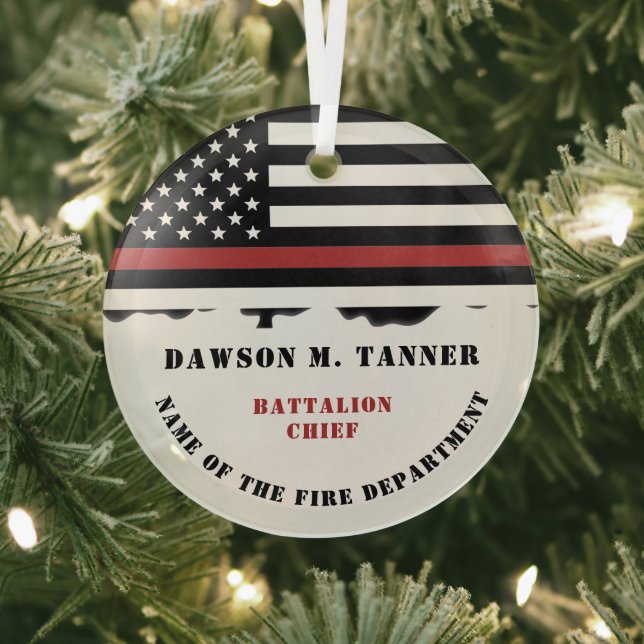 Personalized Firefighter Thin Red Line Fire Rescue Glass Ornament (Insitu)