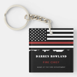 Personalized Firefighter Thin Red Line Fire Rescue Keychain