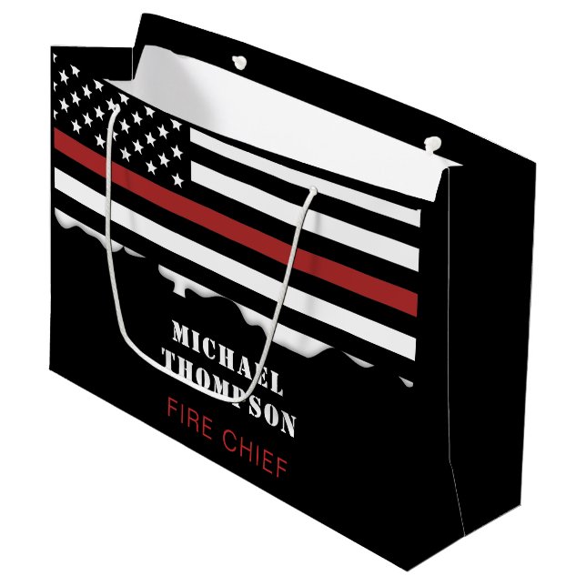 Personalized Firefighter Thin Red Line Fire Rescue Large Gift Bag (Front Angled)