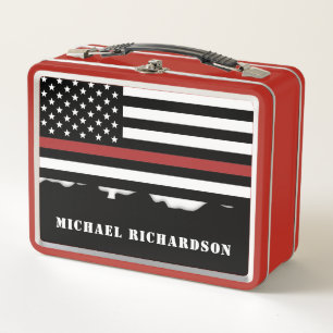 Personalized Firefighter Thin Red Line Fire Rescue Metal Lunch Box