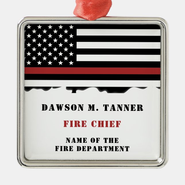 Personalized Firefighter Thin Red Line Fire Rescue Metal Ornament (Front)