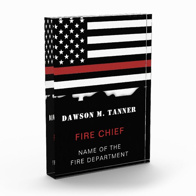 Personalized Firefighter Thin Red Line Fire Rescue Photo Block (Left)