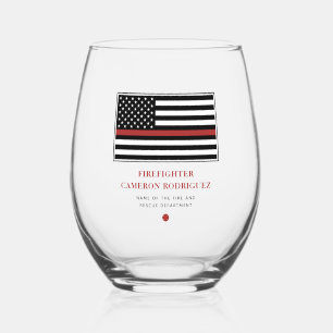 Personalized Firefighter Thin Red Line Fire Rescue Stemless Wine Glass