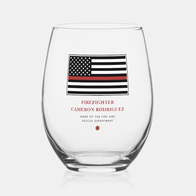 Personalized Firefighter Thin Red Line Fire Rescue Stemless Wine Glass (Front)