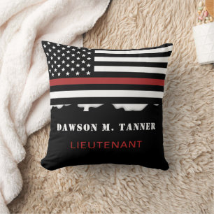 Personalized Firefighter Thin Red Line Fire Rescue Throw Pillow