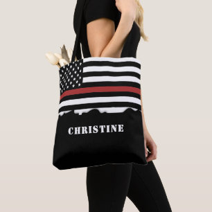 Personalized Firefighter Thin Red Line Fire Rescue Tote Bag