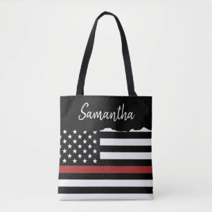 Personalized Firefighter Thin Red Line Fire Rescue Tote Bag