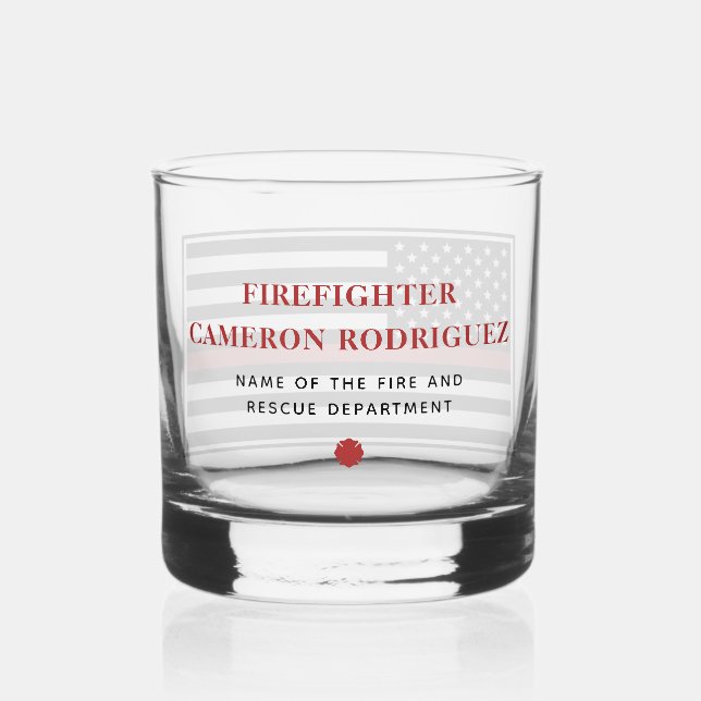 Personalized Firefighter Thin Red Line Fire Rescue Whiskey Glass (Back)