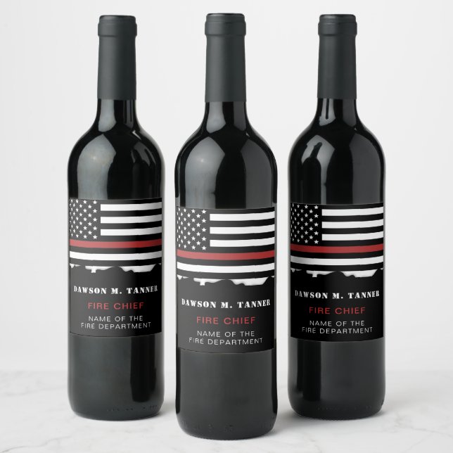 Personalized Firefighter Thin Red Line Fire Rescue Wine Label (Bottles)