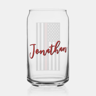 Personalized Firefighter Thin Red Line Flag Can Glass