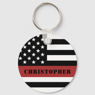 Personalized Firefighter Thin Red Line Flag Gift Keychain