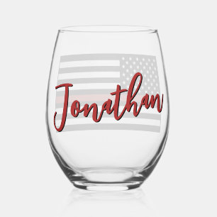 Personalized Firefighter Thin Red Line Flag Stemless Wine Glass