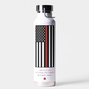 Personalized Firefighter Thin Red Line Flag Water Bottle