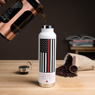 Personalized Firefighter Thin Red Line Flag Water Bottle
