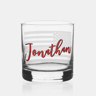 Personalized Firefighter Thin Red Line Flag Whiskey Glass