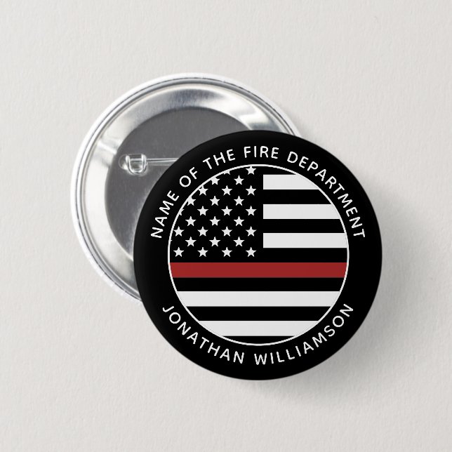 Personalized Firefighter Thin Red Line USA Flag 2 Inch Round Button (Front & Back)