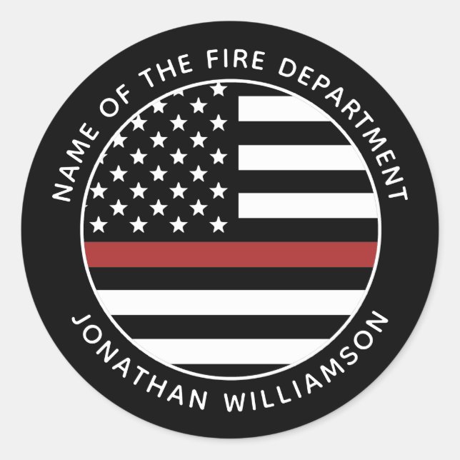 Personalized Firefighter Thin Red Line USA Flag Classic Round Sticker (Front)