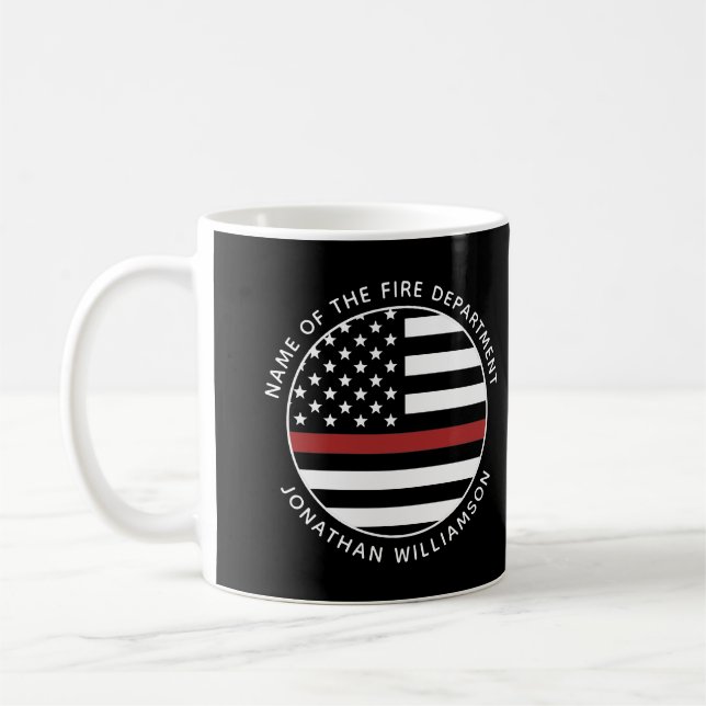 Personalized Firefighter Thin Red Line USA Flag Coffee Mug (Left)