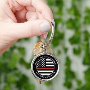 Personalized Firefighter Thin Red Line USA Flag Keychain